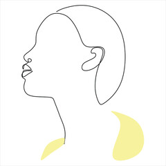 Continuous line, drawing of set faces and hairstyle, fashion concept, woman beauty minimalist, vector illustration . For t-shirt, slogan design print graphics style boho