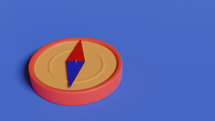 Compass on blue background. Stylized 3d illustration
