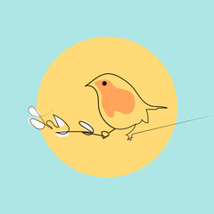 little bird sitting on a branch in line art style
