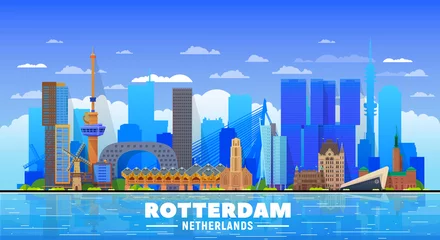 Papier Peint photo Rotterdam Rotterdam the Netherlands skyline with panorama at sky background. Vector Illustration. Business travel and tourism concept with modern buildings. Image for banner or web site 