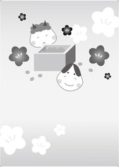 2月節分イラスト＋梅背景