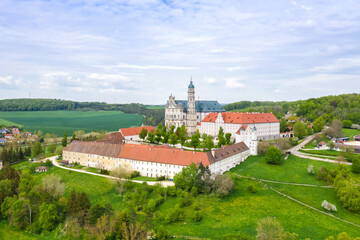 Neresheim monastery baroque abbey church aerial view in Germany
