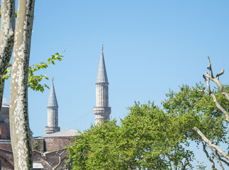 Minarets of mosque Hagia Sophia in Istanbul