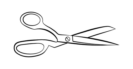 Taylor scissors outline icon isolated graphic shape, simple doodle linear logo, cutting  emblem sign.