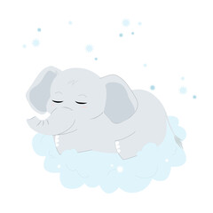 Baby elephant sleeping. Adorable animal illustration. Vector illustration