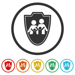 Family insurance icons in color circle buttons