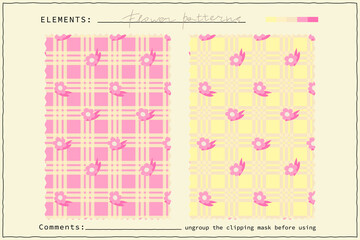 Flowers Seamless hippie pattern on Checkerboard background	