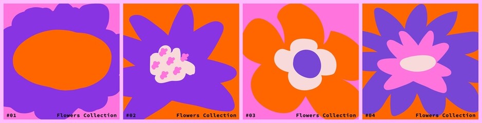 Botanical Hippie poster set flowers. Abstract Modern style
