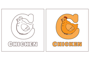 A for chicken Hand Drawn Coloring Page
