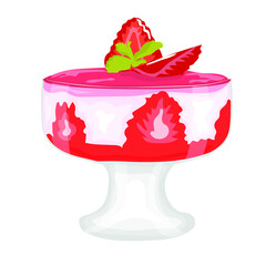 Bowl with delicious strawberry panna cotta on white background