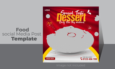 Fast Food social media restaurant business Feed post template for menu  Sale promotion flyer for pizza, burger, and healthy banner frame. Layout design for marketing on the culinary poster.