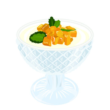 dessert bowl with mango and mint clip art preview