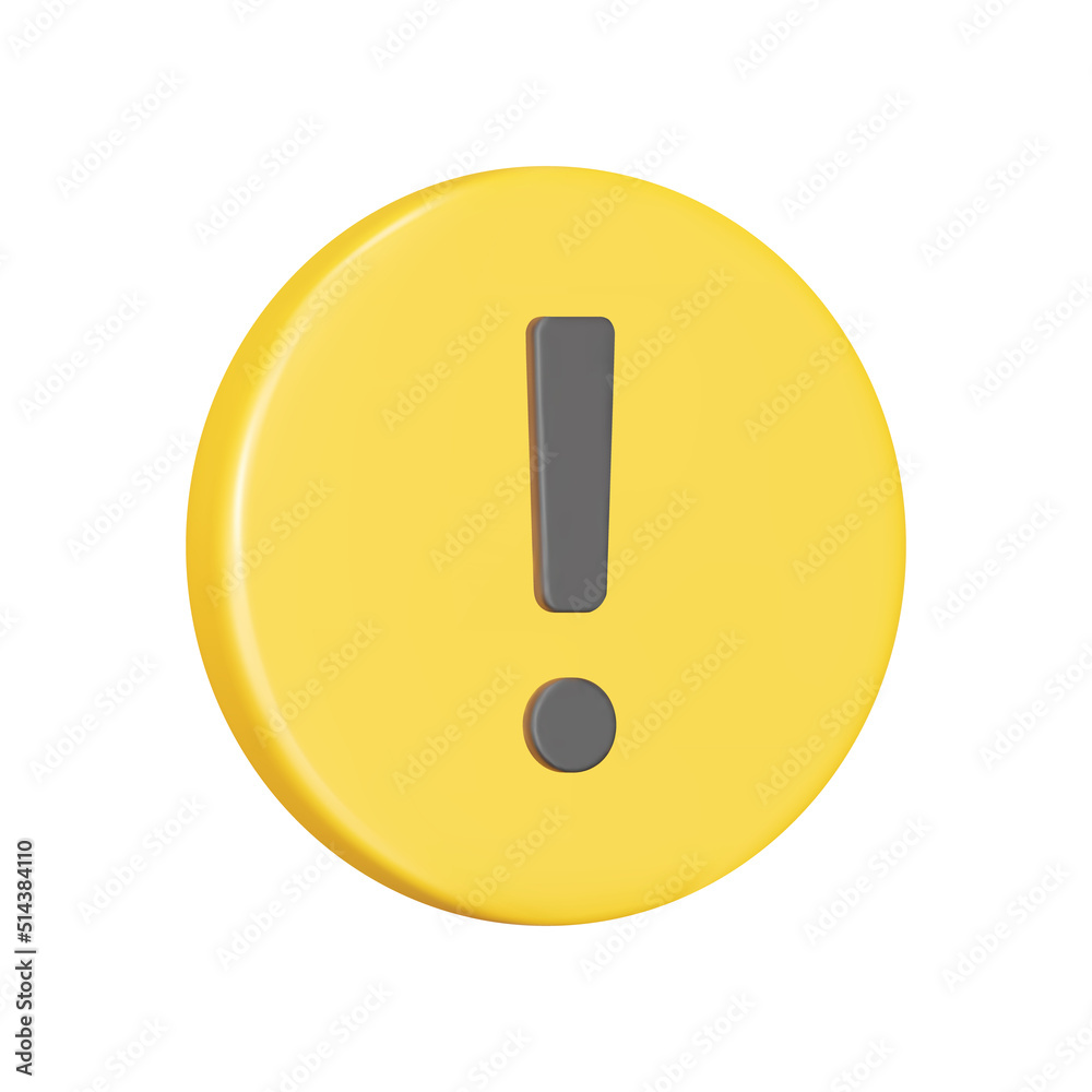 Poster circular warning sign with exclamation point 3d icon. isolated object on a transparent background