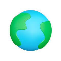 Planet earth 3d icon. Ocean and continents. Isolated object on a transparent background