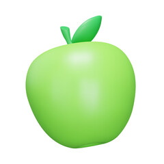 Apple 3d icon. A green apple with a leaf. Isolated object on a transparent background