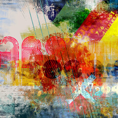 Abstract composition with grunge and textured colorful elements