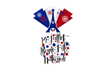 Fototapeta na wymiar Translation: July 14, Happy National Day. Happy Bastille Day vector illustration. Suitable for greeting card, poster and banner.