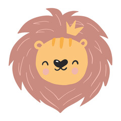 Fototapeta premium Hand drawn illustration of a cute funny lion face