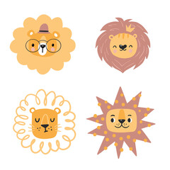 Cute lions with floral. Modern vector illustration
