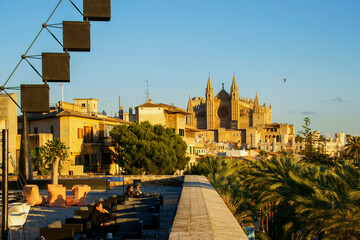 Obraz premium Catedral de Mallorca desde la terraza d' es Baluard (Museu d'art modern i contemporani de Palma).Palma.Mallorca.Islas baleares.España.