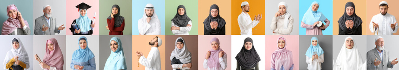 Set of different Arab people on colorful background