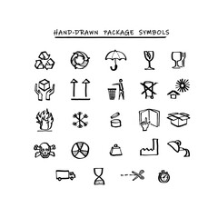 Package symbols hand-drawn vector collection. Product labels ideas. - 514386902