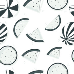 Print design vector illustration of black and white watermelon colours. Seamless pattern with flat style.