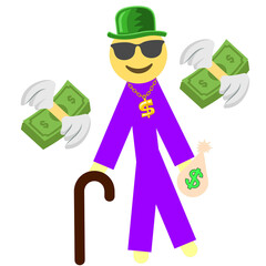 man with money, cartoon character vector made by 11 year old boy