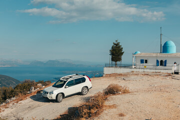 car travel concept Lefkada island Prophet Elias church