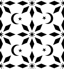 black and white seamless pattern with moon and stars