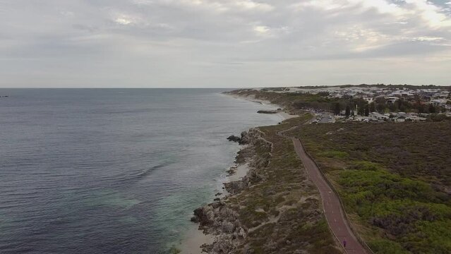 Aerial View Of Coastal Footpath And Cyclepath, Burns Beach, Perth