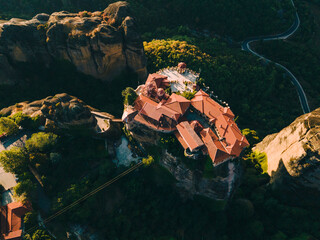 meteora monastery aerial view Thessaly mountains Greece