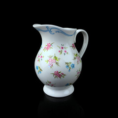 antique ceramic vase with a picturesque pattern. vintage vase with painting on black isolated background. painting.