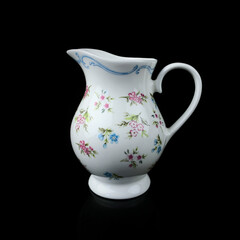 antique ceramic vase with a picturesque pattern. vintage vase with painting on black isolated background. painting.