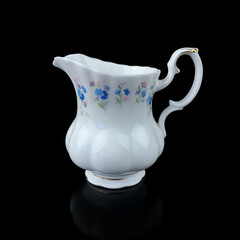 antique ceramic vase with a picturesque pattern. vintage vase with painting on black isolated background. painting.