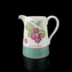 antique ceramic vase with a picturesque pattern. vintage vase with painting on black isolated background. painting.