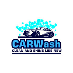 car wash logo clean and shine like new, silhouette of great car wit water spray, vector illustrations