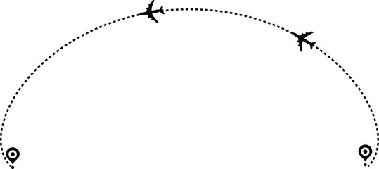 Airplane line path travel icon. Aircraft tracking, planes travel dot line