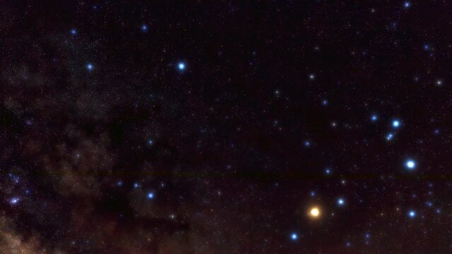 Milky Way stars and constellations on evening sky.