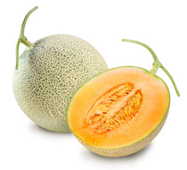 Orange melons isolated on white background, Melon or cantaloupe isolated on white background With clipping path.