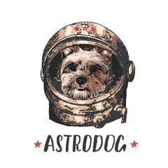 Yorkshire Terrier astrodog portrait. Cute space dog. Vector illustration © saint_antonio
