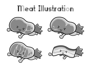 かわいい肉のヒーローキャラクターイラストセット