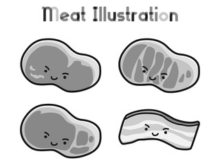 シンプルなかわいい肉のキャラクターイラストセット