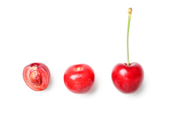 Composition with sweet cherries on white background