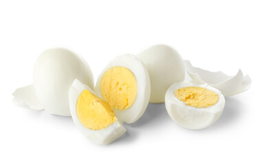 Cut boiled eggs isolated on white background