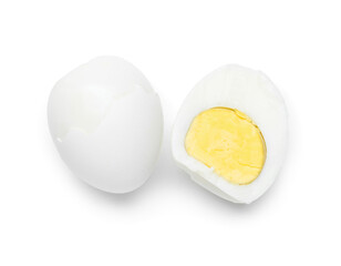 Peeled boiled eggs isolated on white background