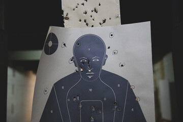 Pistol bullseye target in a shooting club