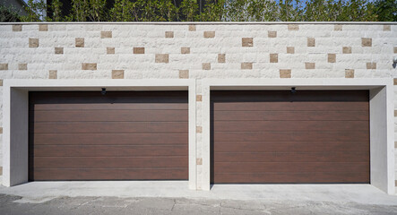 Two car garage with wide garage doors