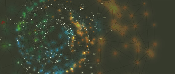Neural network concept. Connected cells with links. High technology process. Abstract background