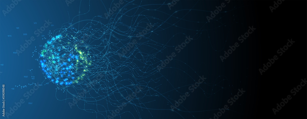 Wall mural neural network concept. connected cells with links. high technology process. abstract background